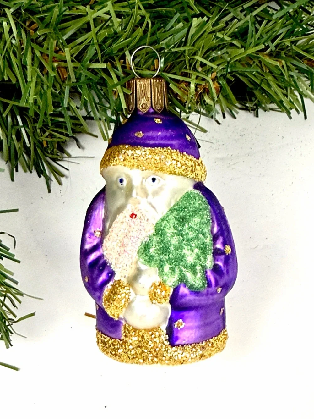Vtg Shimmering Santa Claus Purple Blown Glass Christmas Ornament Czech Republic